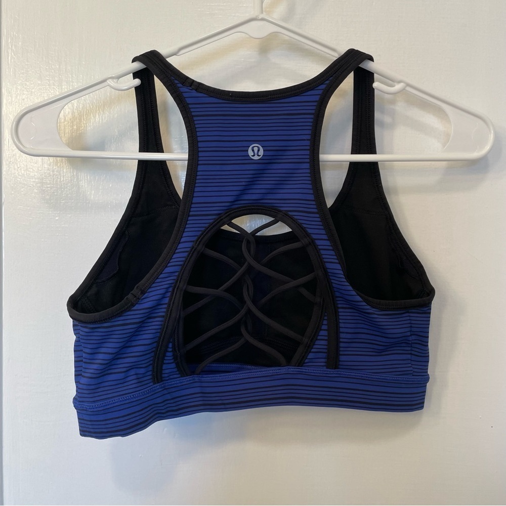 Lululemon Sweaty Or Not Bra II Kanto Stripe Sapphire Blue Black